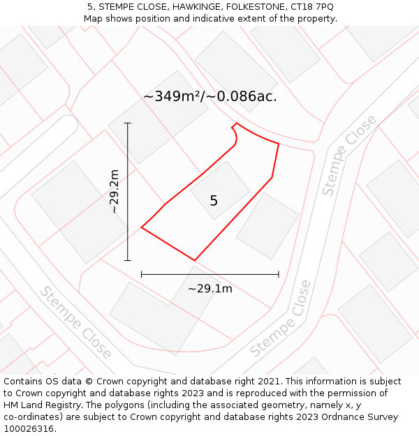 5, STEMPE CLOSE, HAWKINGE, FOLKESTONE, CT18 7PQ: Plot and title map