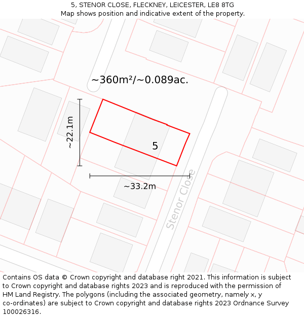 5, STENOR CLOSE, FLECKNEY, LEICESTER, LE8 8TG: Plot and title map