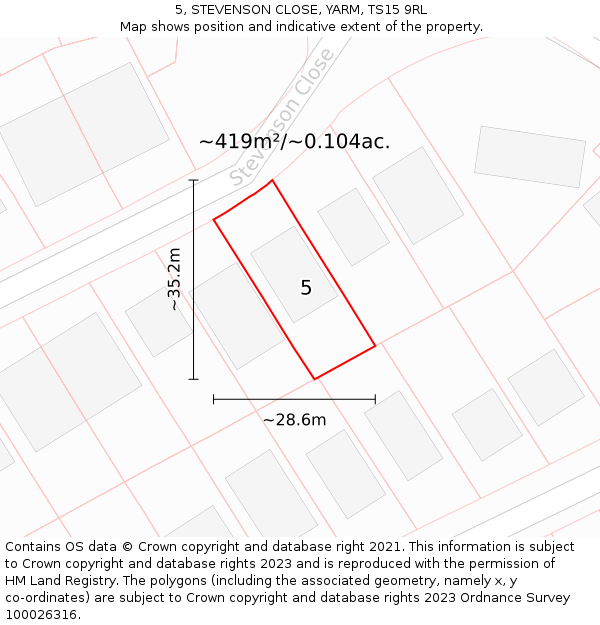 5, STEVENSON CLOSE, YARM, TS15 9RL: Plot and title map