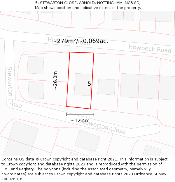 5, STEWARTON CLOSE, ARNOLD, NOTTINGHAM, NG5 8DJ: Plot and title map