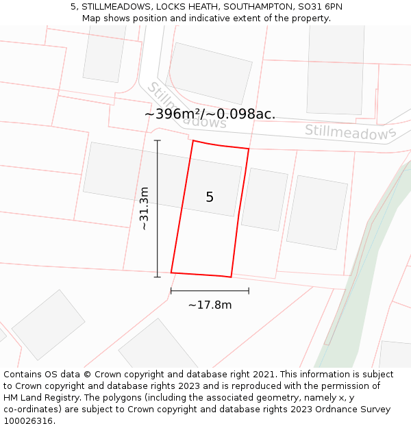 5, STILLMEADOWS, LOCKS HEATH, SOUTHAMPTON, SO31 6PN: Plot and title map