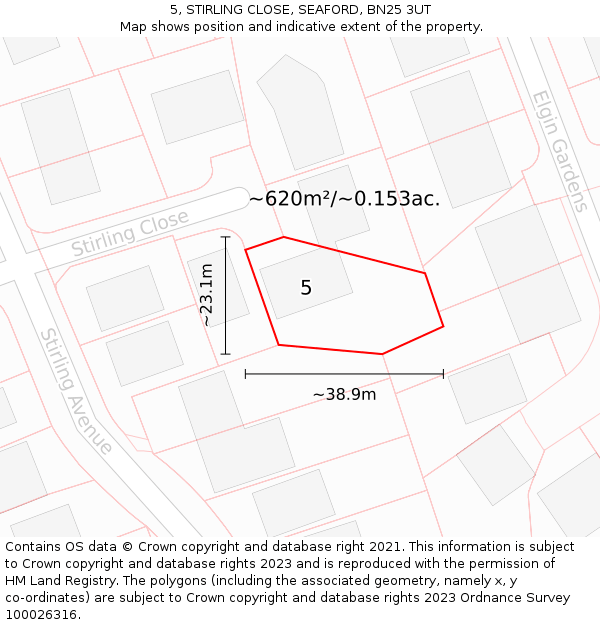 5, STIRLING CLOSE, SEAFORD, BN25 3UT: Plot and title map