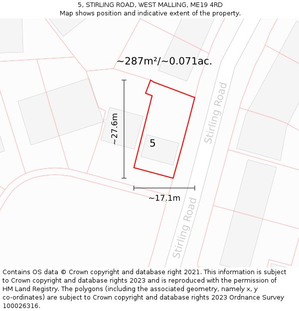 5, STIRLING ROAD, WEST MALLING, ME19 4RD: Plot and title map