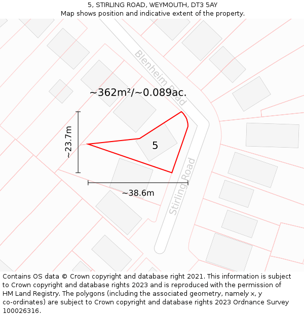 5, STIRLING ROAD, WEYMOUTH, DT3 5AY: Plot and title map
