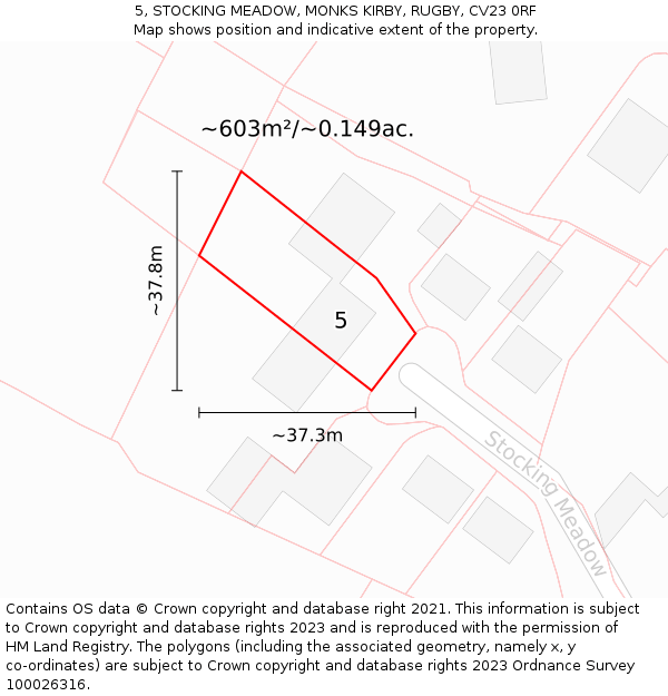 5, STOCKING MEADOW, MONKS KIRBY, RUGBY, CV23 0RF: Plot and title map