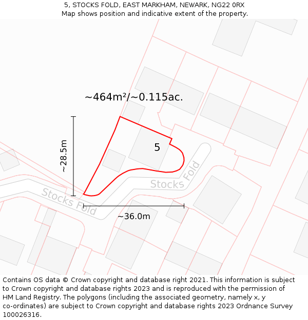5, STOCKS FOLD, EAST MARKHAM, NEWARK, NG22 0RX: Plot and title map
