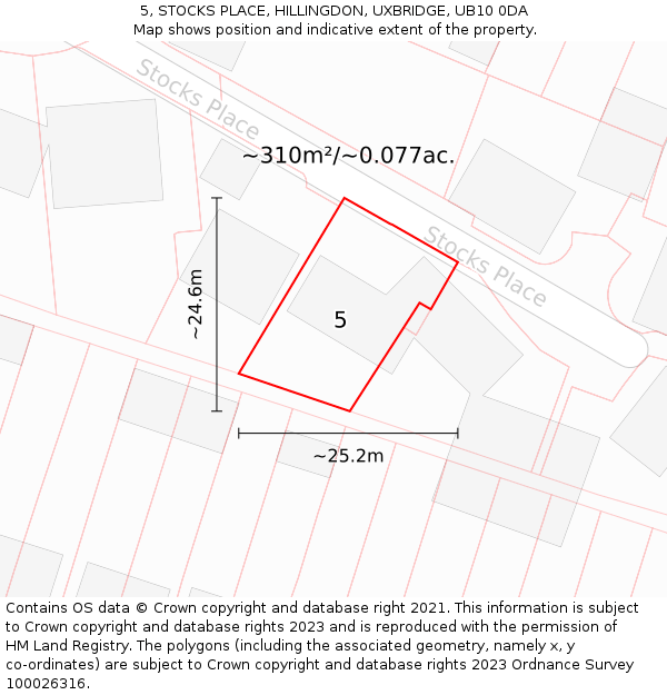 5, STOCKS PLACE, HILLINGDON, UXBRIDGE, UB10 0DA: Plot and title map
