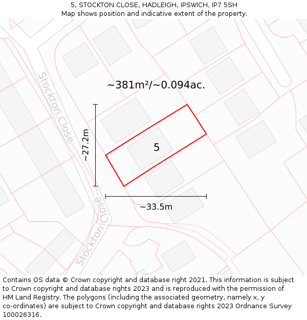 5, STOCKTON CLOSE, HADLEIGH, IPSWICH, IP7 5SH: Plot and title map
