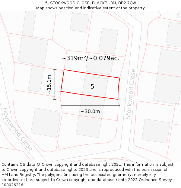 5, STOCKWOOD CLOSE, BLACKBURN, BB2 7QW: Plot and title map