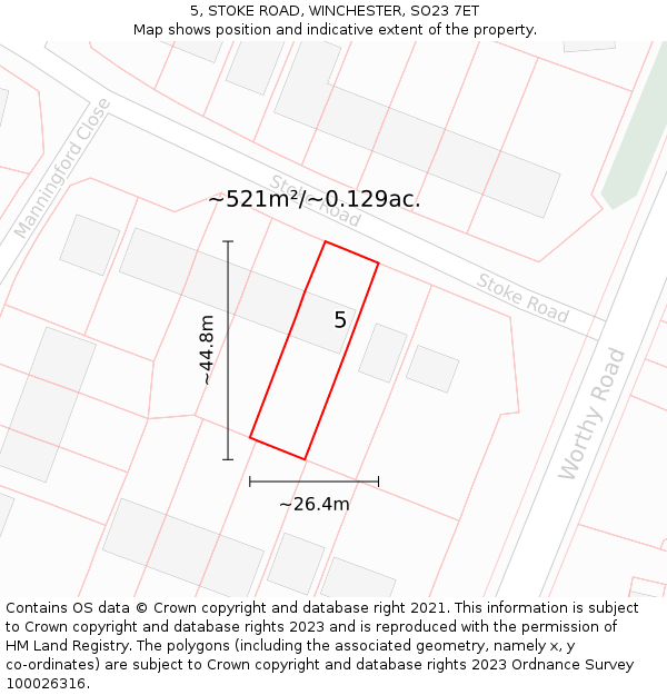 5, STOKE ROAD, WINCHESTER, SO23 7ET: Plot and title map