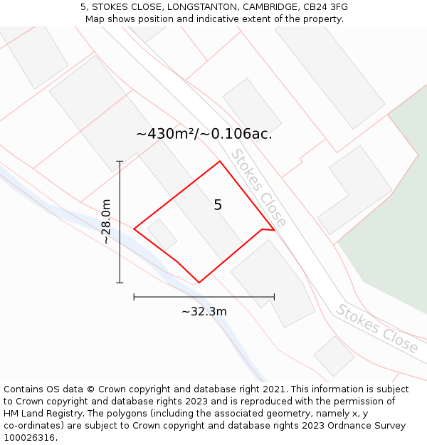 5, STOKES CLOSE, LONGSTANTON, CAMBRIDGE, CB24 3FG: Plot and title map
