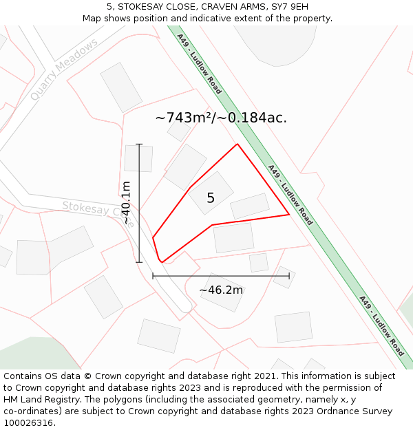 5, STOKESAY CLOSE, CRAVEN ARMS, SY7 9EH: Plot and title map