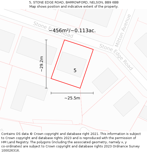 5, STONE EDGE ROAD, BARROWFORD, NELSON, BB9 6BB: Plot and title map