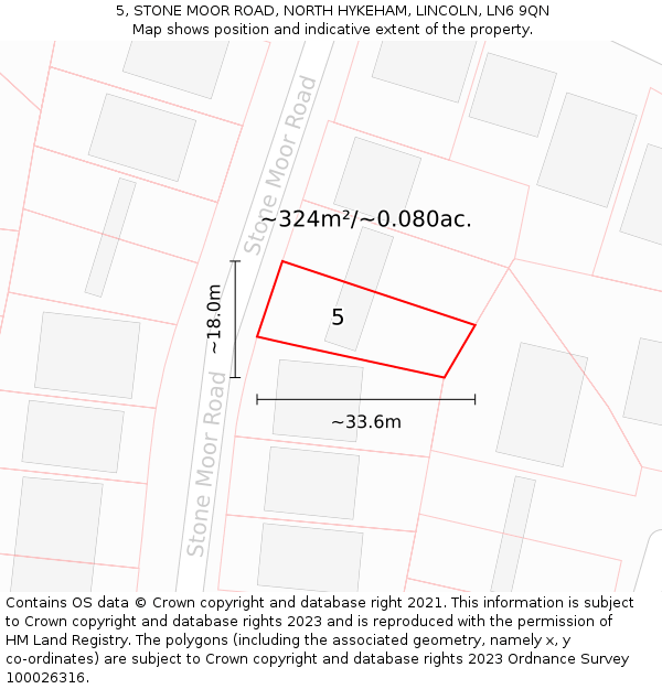 5, STONE MOOR ROAD, NORTH HYKEHAM, LINCOLN, LN6 9QN: Plot and title map