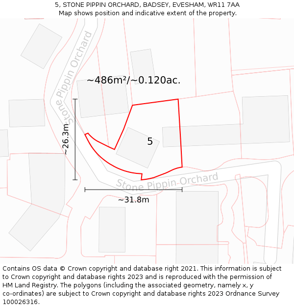 5, STONE PIPPIN ORCHARD, BADSEY, EVESHAM, WR11 7AA: Plot and title map