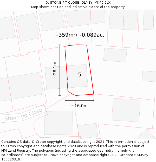 5, STONE PIT CLOSE, OLNEY, MK46 5LX: Plot and title map