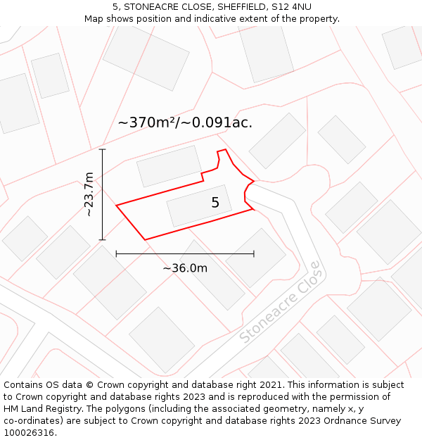 5, STONEACRE CLOSE, SHEFFIELD, S12 4NU: Plot and title map