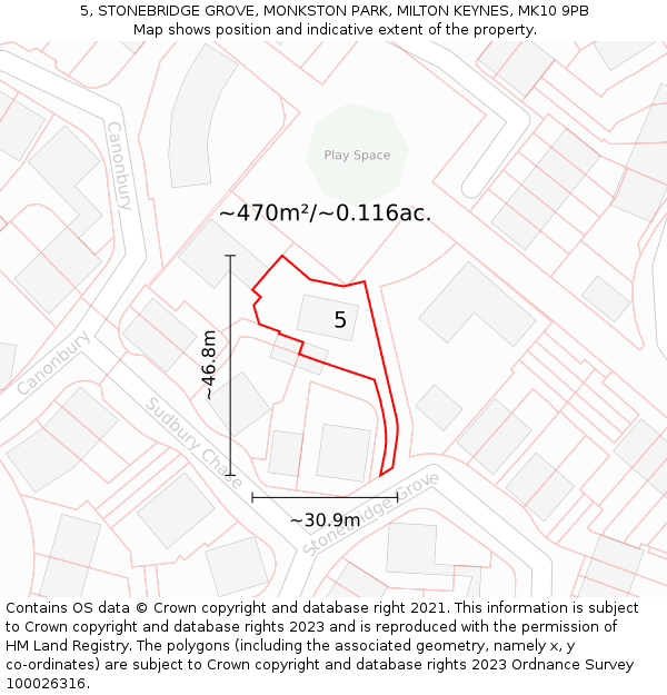 5, STONEBRIDGE GROVE, MONKSTON PARK, MILTON KEYNES, MK10 9PB: Plot and title map