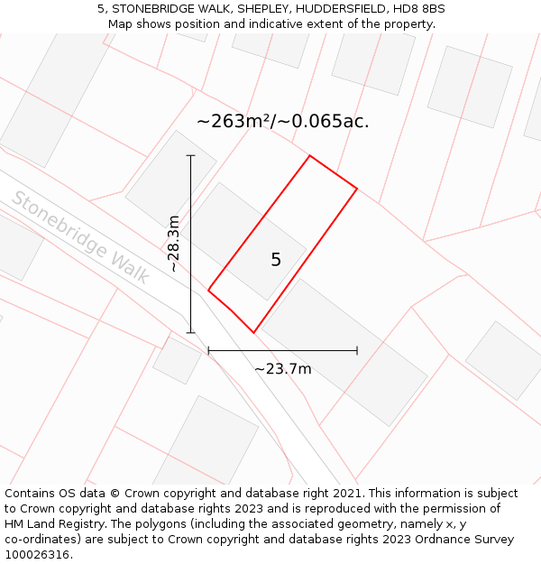 5, STONEBRIDGE WALK, SHEPLEY, HUDDERSFIELD, HD8 8BS: Plot and title map