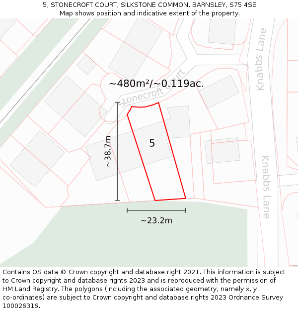 5, STONECROFT COURT, SILKSTONE COMMON, BARNSLEY, S75 4SE: Plot and title map