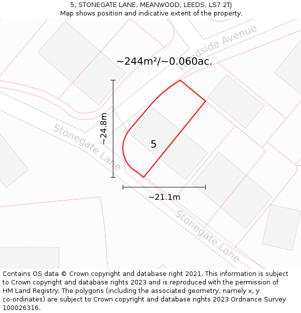 5, STONEGATE LANE, MEANWOOD, LEEDS, LS7 2TJ: Plot and title map