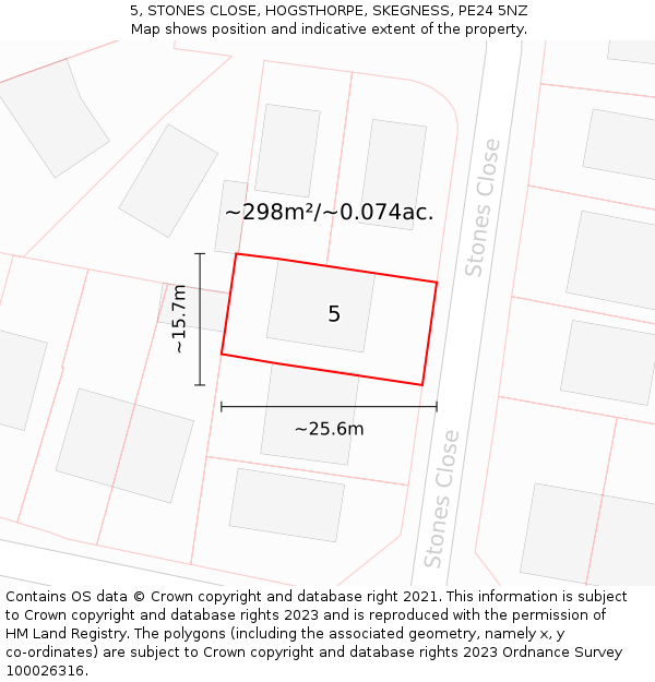 5, STONES CLOSE, HOGSTHORPE, SKEGNESS, PE24 5NZ: Plot and title map
