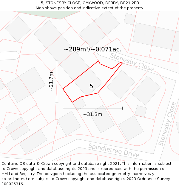 5, STONESBY CLOSE, OAKWOOD, DERBY, DE21 2EB: Plot and title map