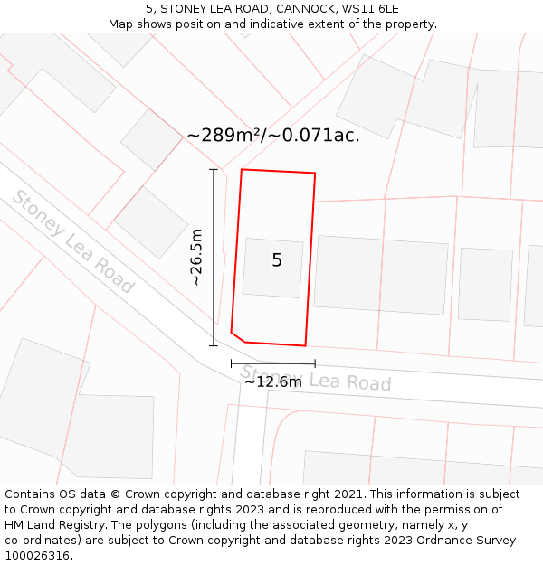 5, STONEY LEA ROAD, CANNOCK, WS11 6LE: Plot and title map