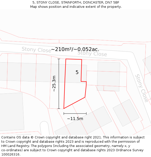 5, STONY CLOSE, STAINFORTH, DONCASTER, DN7 5BF: Plot and title map