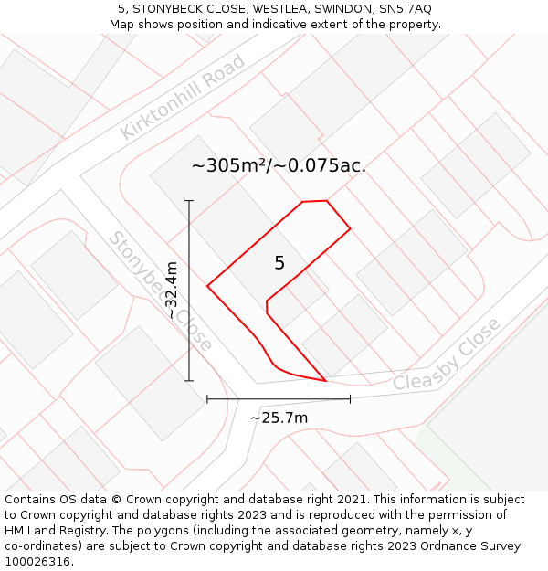 5, STONYBECK CLOSE, WESTLEA, SWINDON, SN5 7AQ: Plot and title map