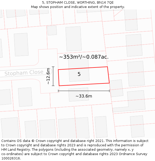 5, STOPHAM CLOSE, WORTHING, BN14 7QE: Plot and title map