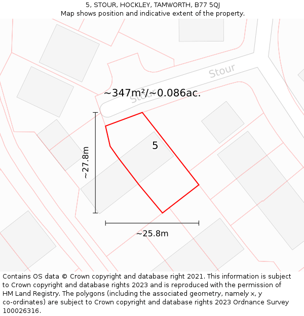 5, STOUR, HOCKLEY, TAMWORTH, B77 5QJ: Plot and title map