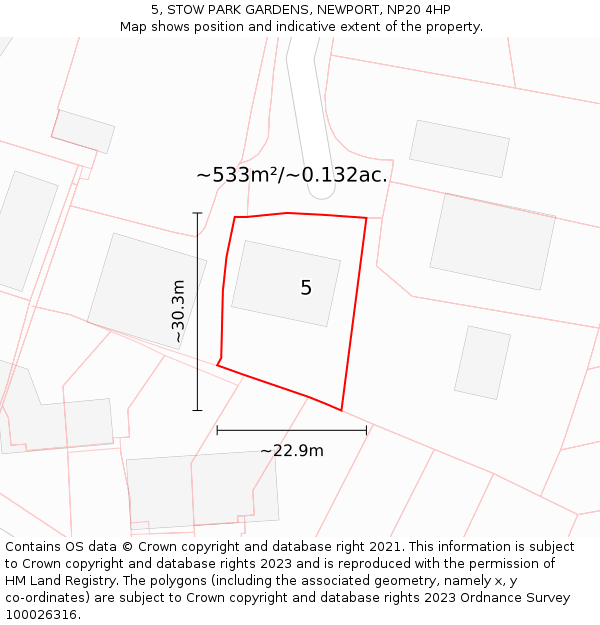 5, STOW PARK GARDENS, NEWPORT, NP20 4HP: Plot and title map