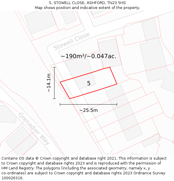 5, STOWELL CLOSE, ASHFORD, TN23 5HS: Plot and title map