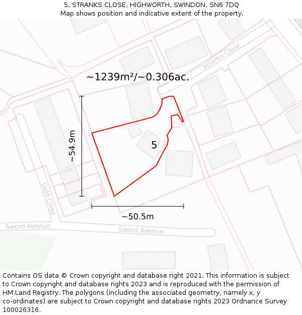 5, STRANKS CLOSE, HIGHWORTH, SWINDON, SN6 7DQ: Plot and title map