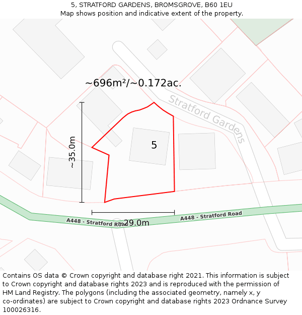 5, STRATFORD GARDENS, BROMSGROVE, B60 1EU: Plot and title map