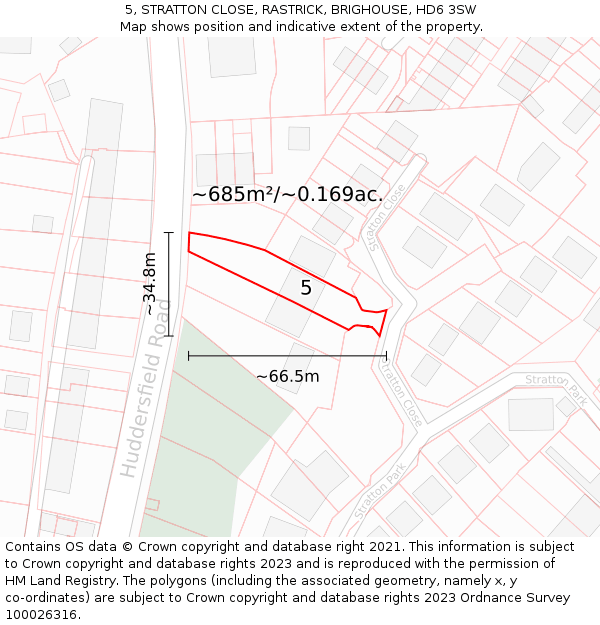 5, STRATTON CLOSE, RASTRICK, BRIGHOUSE, HD6 3SW: Plot and title map