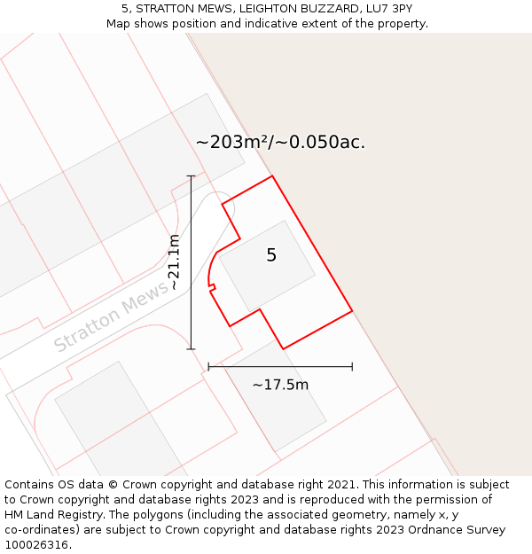 5, STRATTON MEWS, LEIGHTON BUZZARD, LU7 3PY: Plot and title map