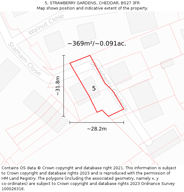 5, STRAWBERRY GARDENS, CHEDDAR, BS27 3FR: Plot and title map