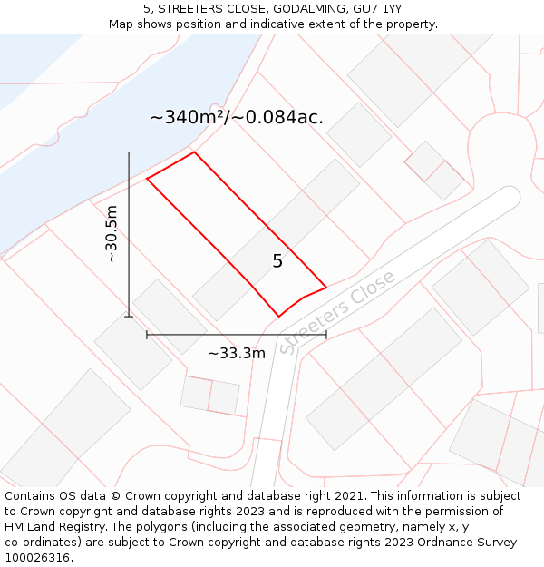 5, STREETERS CLOSE, GODALMING, GU7 1YY: Plot and title map