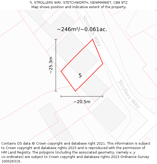5, STROLLERS WAY, STETCHWORTH, NEWMARKET, CB8 9TZ: Plot and title map