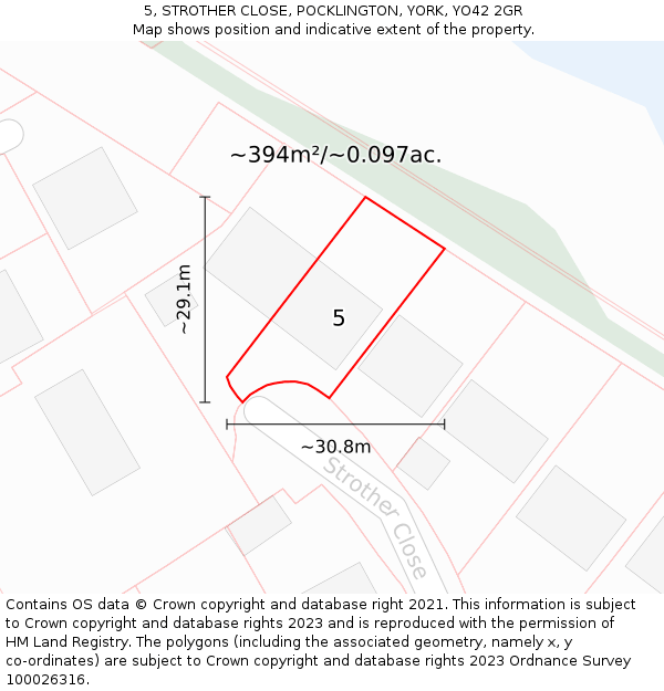 5, STROTHER CLOSE, POCKLINGTON, YORK, YO42 2GR: Plot and title map