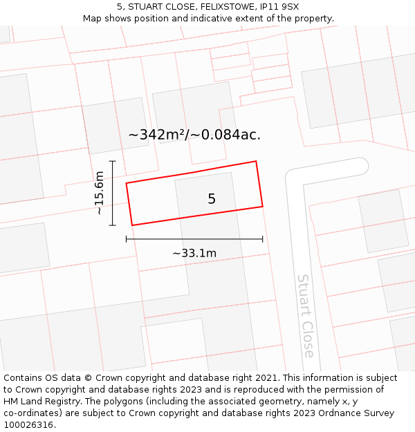 5, STUART CLOSE, FELIXSTOWE, IP11 9SX: Plot and title map