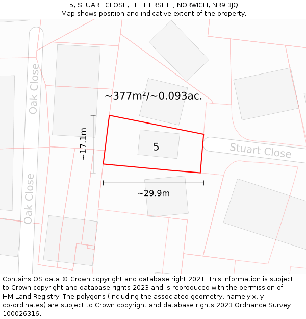 5, STUART CLOSE, HETHERSETT, NORWICH, NR9 3JQ: Plot and title map