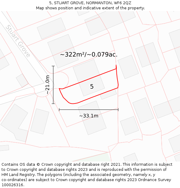 5, STUART GROVE, NORMANTON, WF6 2QZ: Plot and title map