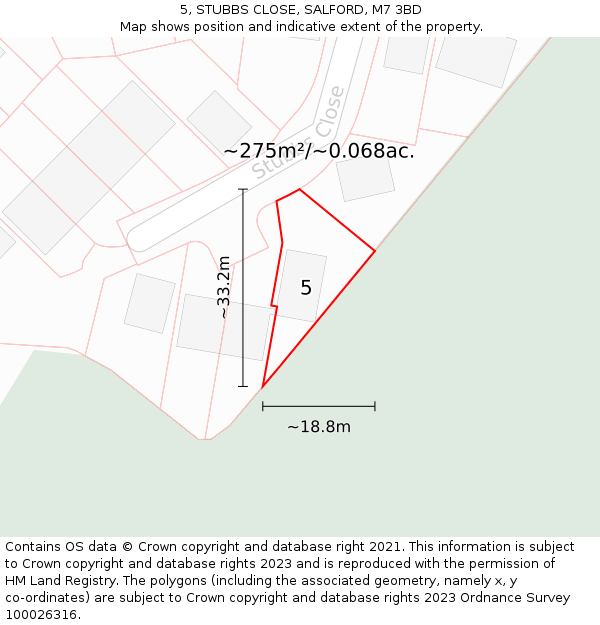 5, STUBBS CLOSE, SALFORD, M7 3BD: Plot and title map