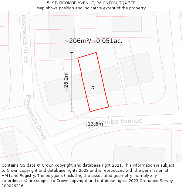 5, STURCOMBE AVENUE, PAIGNTON, TQ4 7EB: Plot and title map