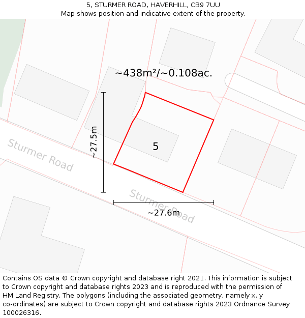 5, STURMER ROAD, HAVERHILL, CB9 7UU: Plot and title map