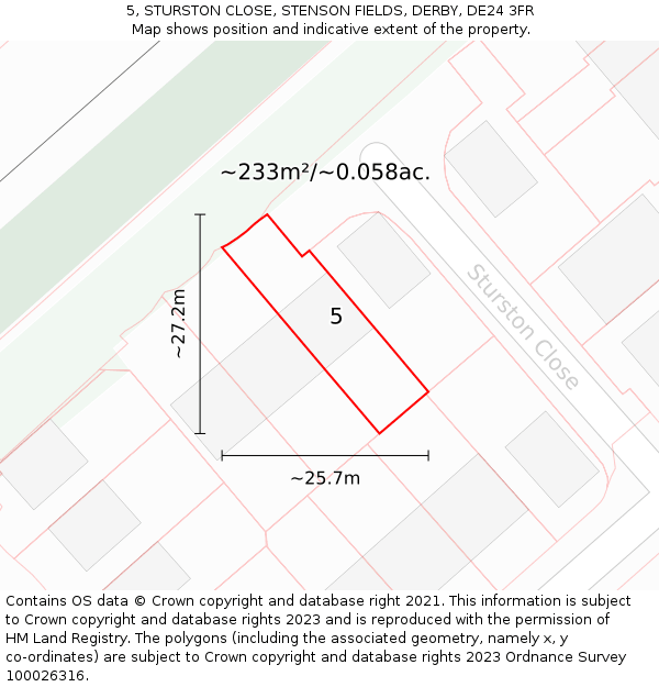 5, STURSTON CLOSE, STENSON FIELDS, DERBY, DE24 3FR: Plot and title map