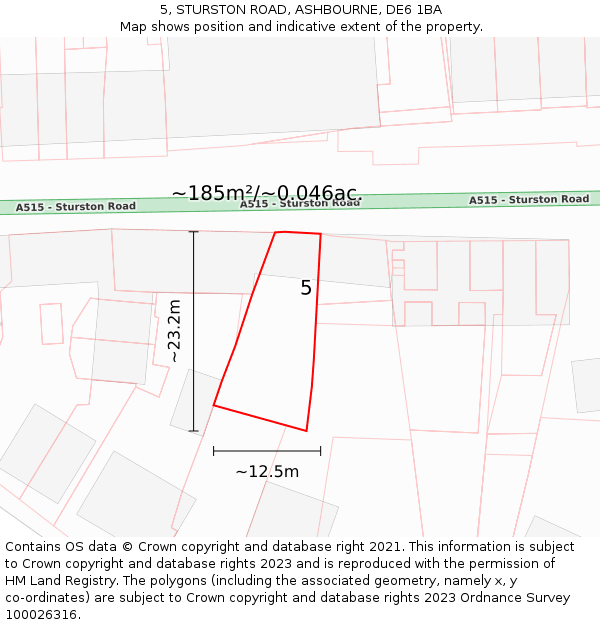 5, STURSTON ROAD, ASHBOURNE, DE6 1BA: Plot and title map